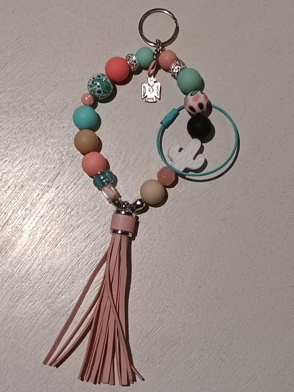Pastel Beaded Tassel Key & Card Holder - Pink & Mint